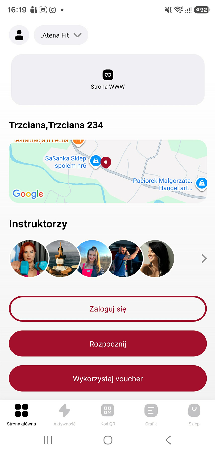 Aplikacja Atena Fit — mobilny kod wejścia
